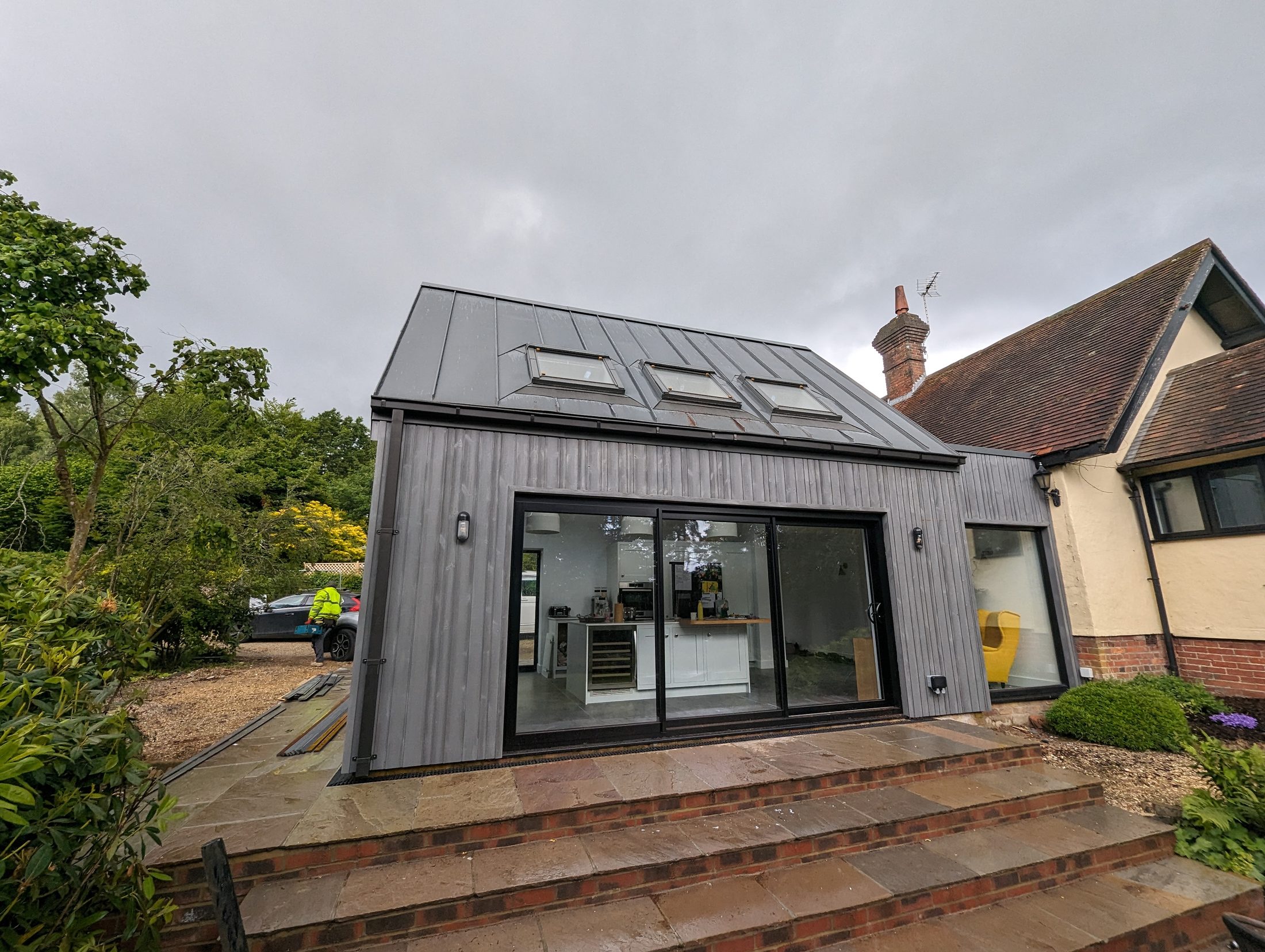 Finished Copperclad zinc roof integrated into a residential extension