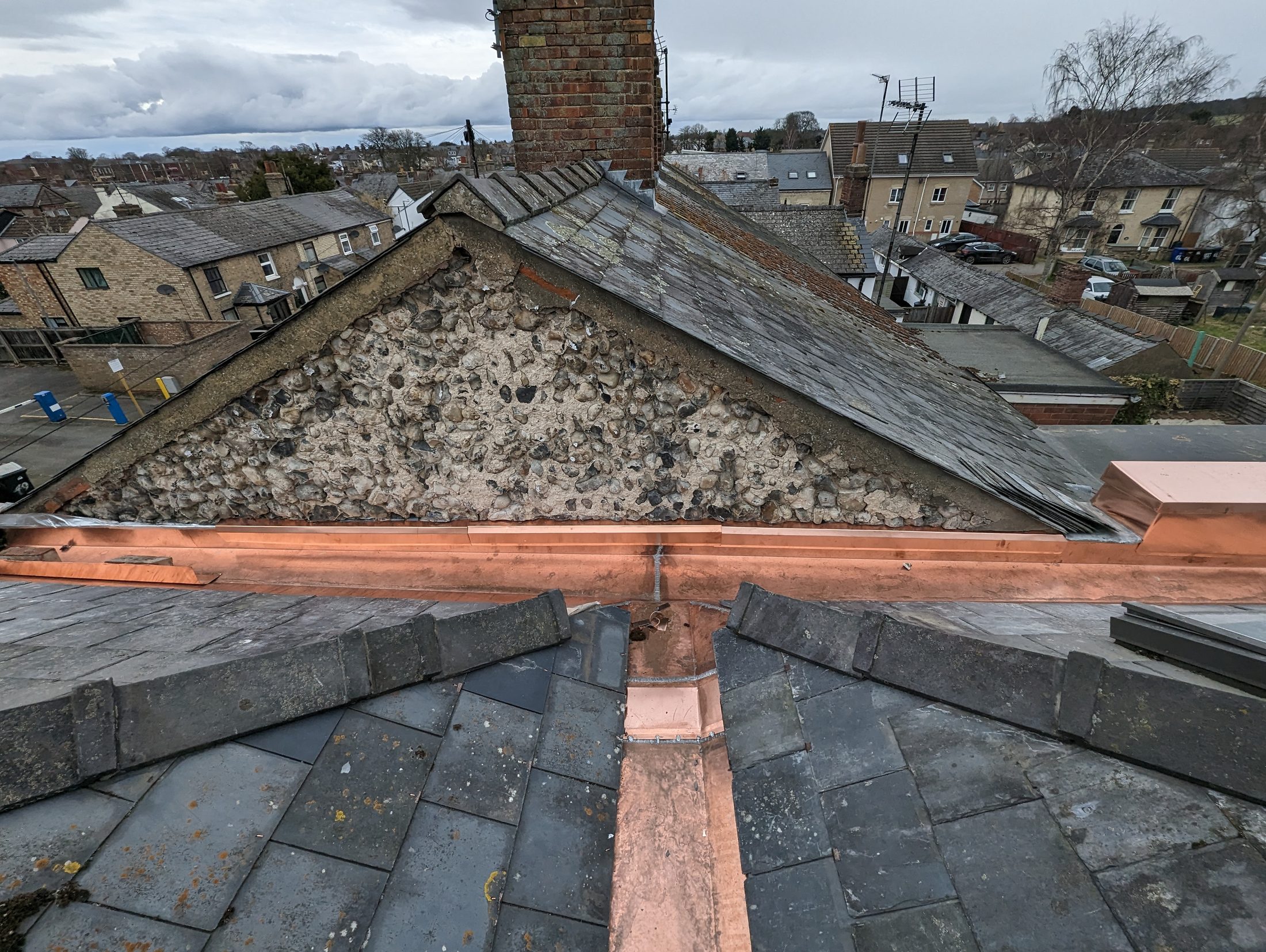 Copperclad copper guttering on a heritage roof