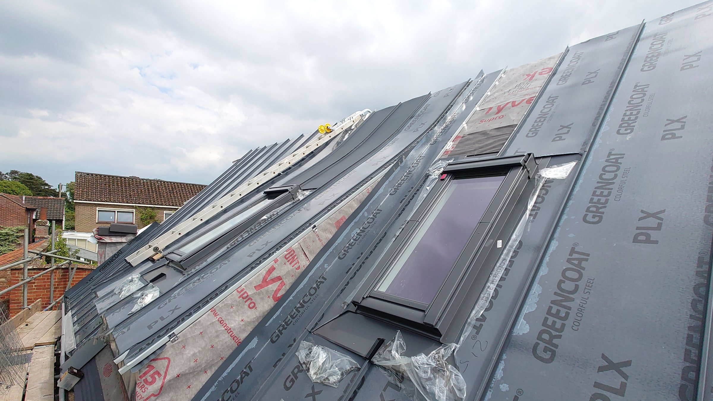 Construction detail around a rooflight during installation
